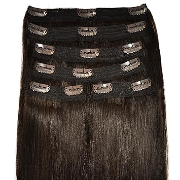 Super Thick Deluxe Full Head Real Clip In Hair Extensions 100 Remy Quadruple Weft Human Hair 18 Inch 210g 2 Intense Dark Brown Brunette Amazon De Beauty