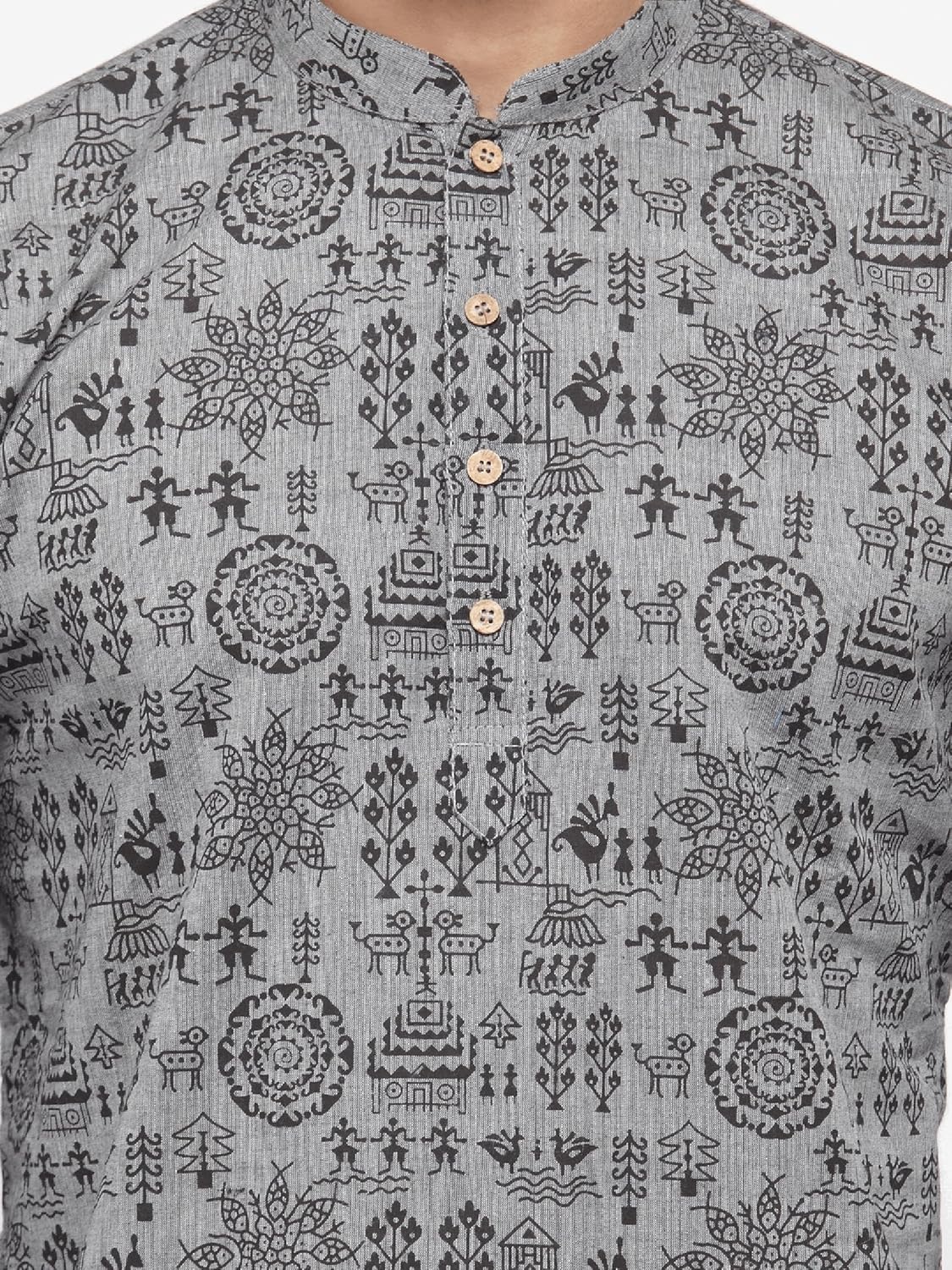 rg designers mens grey self design full sleeve kurta_d6578graywarli
