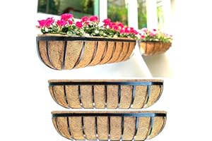 LÁLÁGREEN LaLaGreen Outdoor Wall Planter - 30 Inch, 2 Pack Black Metal Window Boxes Planters Attach to House, Large Flower Basket Deck Railings Hanging with Coco Liner Horse Troughs Fence Balcony Patio Porch