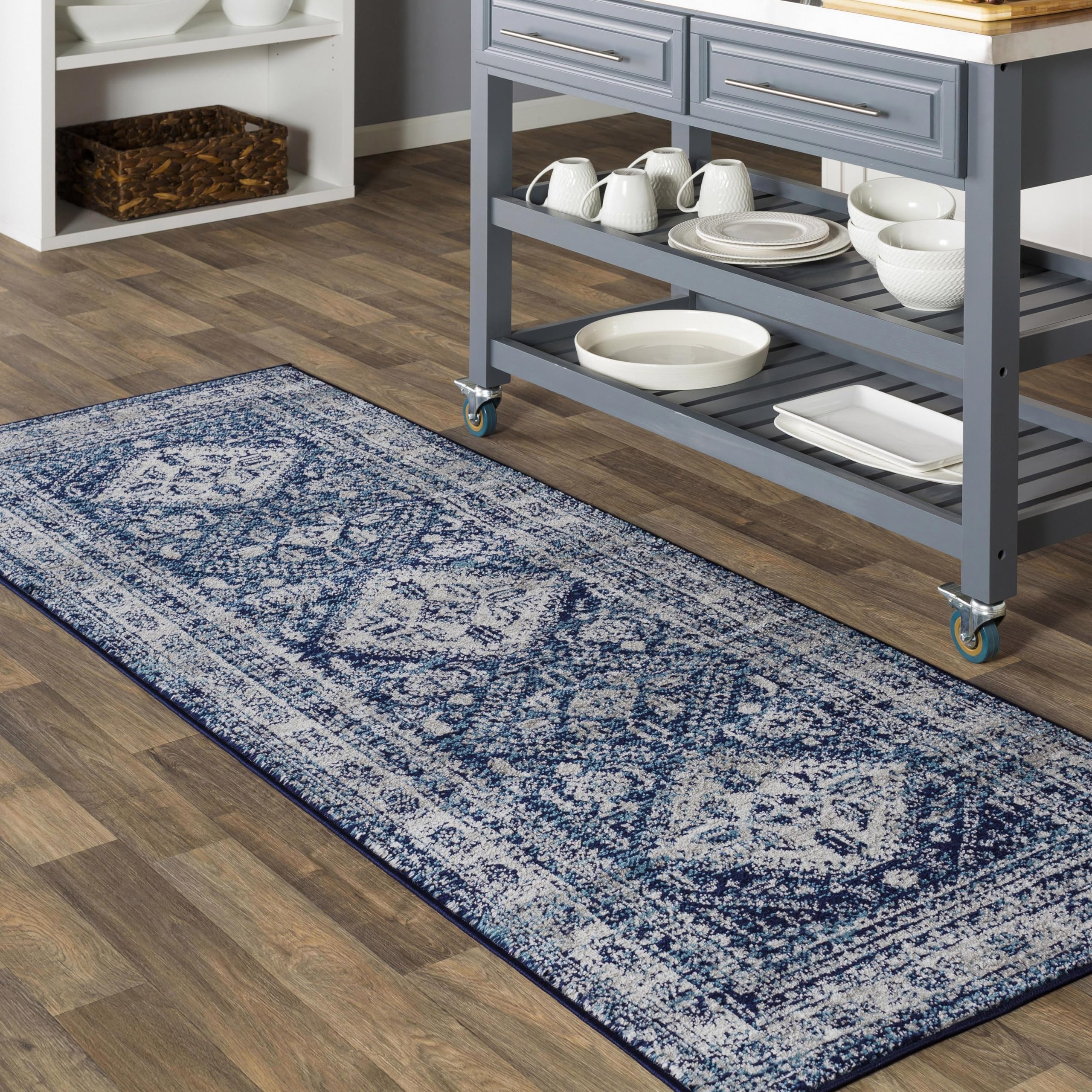 Livabliss Desta Vintage Oriental Runner Area Rug,2'7" x 14',Navy Image