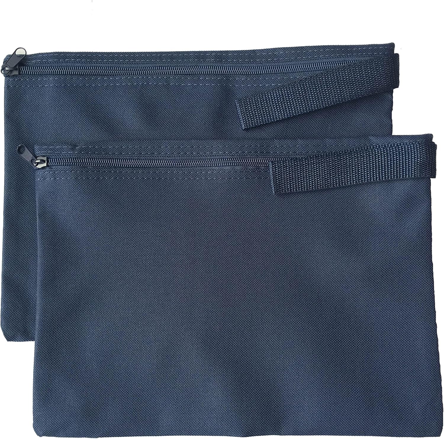 ImpecGear Document Zipper Cash Bags Poly Cloth Value Packages 2 Bags, 12.5" x 9.5" (Navy)