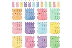 AsodSway Easter Bunny Hanging Ornaments- 37Pcs Easter Colorful Glitter Bunny Rabbit Wood Hanging Ornament Decor Party Tree Home Door Ornament with String Happy Easter Spring Painted Themed Supplies