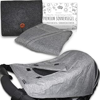 MAHEWA® Premium Sonnensegel für Kinderwagen mit UV Schutz 50+ Sonnenschutz und Regenschutz universal Passform für Kinder-Buggy und Babywanne Wasserdicht und Verstellbar Sonnendach Grau