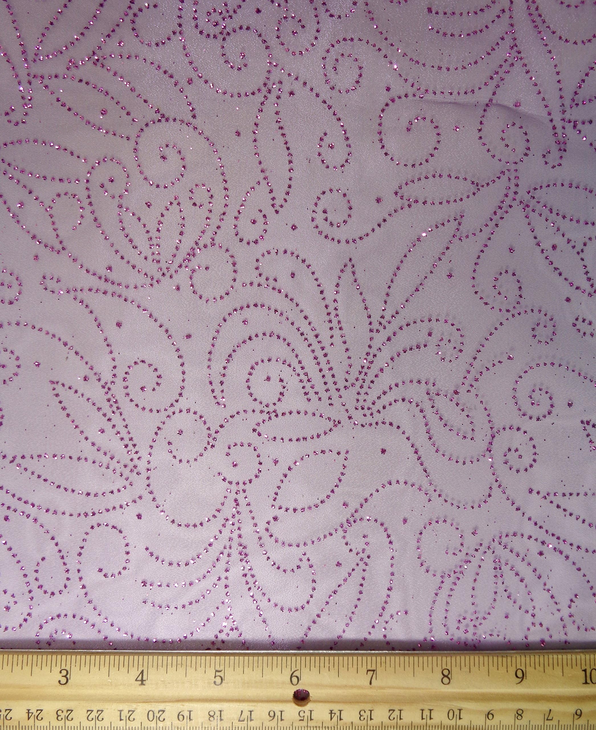 Casa Collection Glitter Organza Scroll Violet Sheer Fabric, 55" Wide, (2) Pre-cut Yards