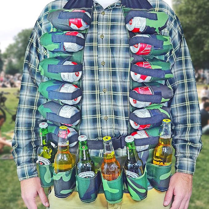 Amazon Com 12 Pack Can Holster Vest 6 Pack Belt Camo Fairly Odd Novelties Funny Bbq Tailgate Party Gag Gift Set Toys Games