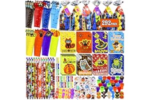 PURPERCAT Halloween Party Favor for Kids, 292 Pcs Stationery Set with Goody Treat Bags for Class, Spooky Halloween Party Gifts Prizes