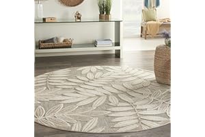 Nourison Aloha Indoor/Outdoor Natural 7’10” x Round Area Rug, Easy Cleaning, Non Shedding, Bed Room, Living Room, Dining Room, Backyard, Deck, Patio (8 Round)