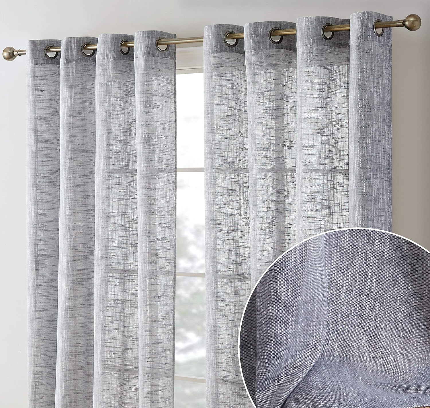 HLC.ME Madison Faux Linen Textured Semi Sheer Privacy Light Filtering Transparent