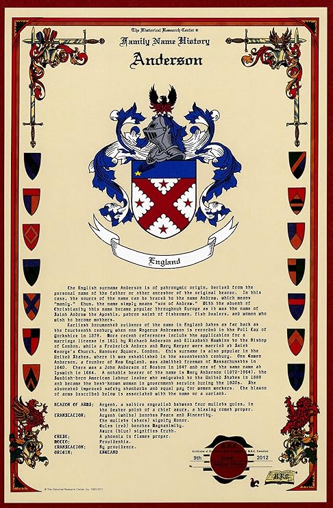 Anderson Coat Of Arms Crest And Family Name History Meaning Origin Plus Genealogy Family Tree