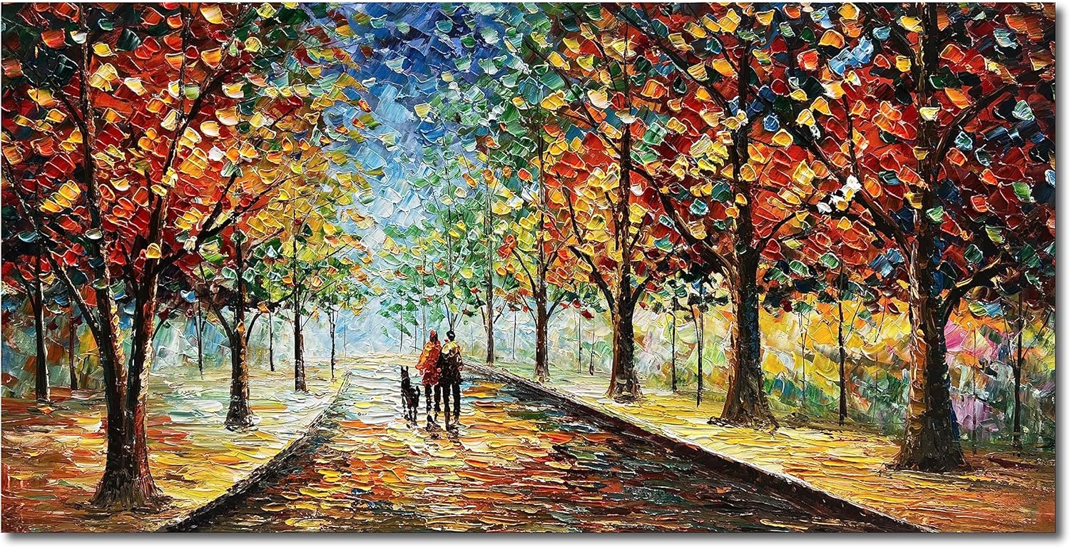 Paintings - Diathou Art 24x48 Inch Hand-Painted Landscape Oil Painting Wall Art Large Abstract Romantic Theme Oil Painting Painting Living Room Bedroom Wall Decoration