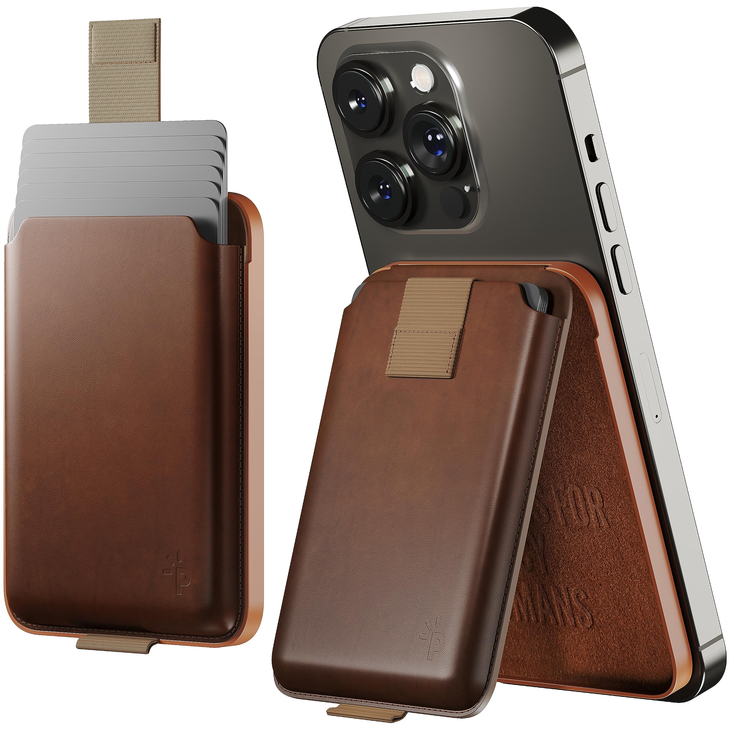 PAGONGO Magsafe Wallet Stand for 6 cards holder, Phone Case Card Holder, Phone Wallet, Card Holder for Phone, Phone Card Holder Stick on, Metal Card Holder, Dark Brown