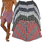 ToBeInStyle Men's Pack of 3 or 6 Button Fly Loose Fit Tartan Plaid Boxer Shorts