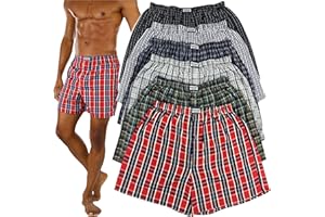 ToBeInStyle Men's Pack of 3 or 6 Button Fly Loose Fit Tartan Plaid Boxer Shorts
