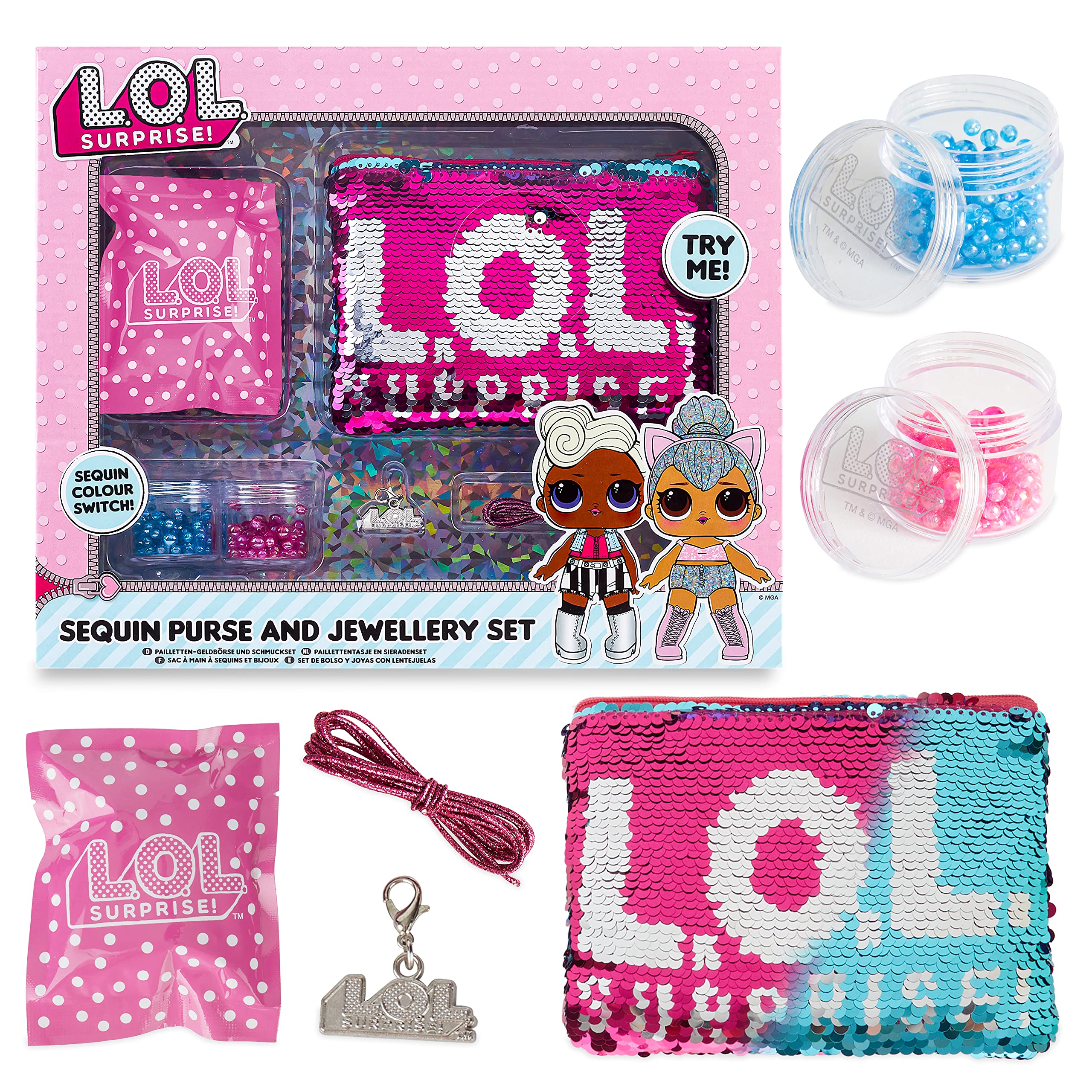 L.O.L. Surprise ! Sequin Purse and Jewellery Making Kit for Girls Lol Dolls Confetti Pop Diva Rocker Mc Swag