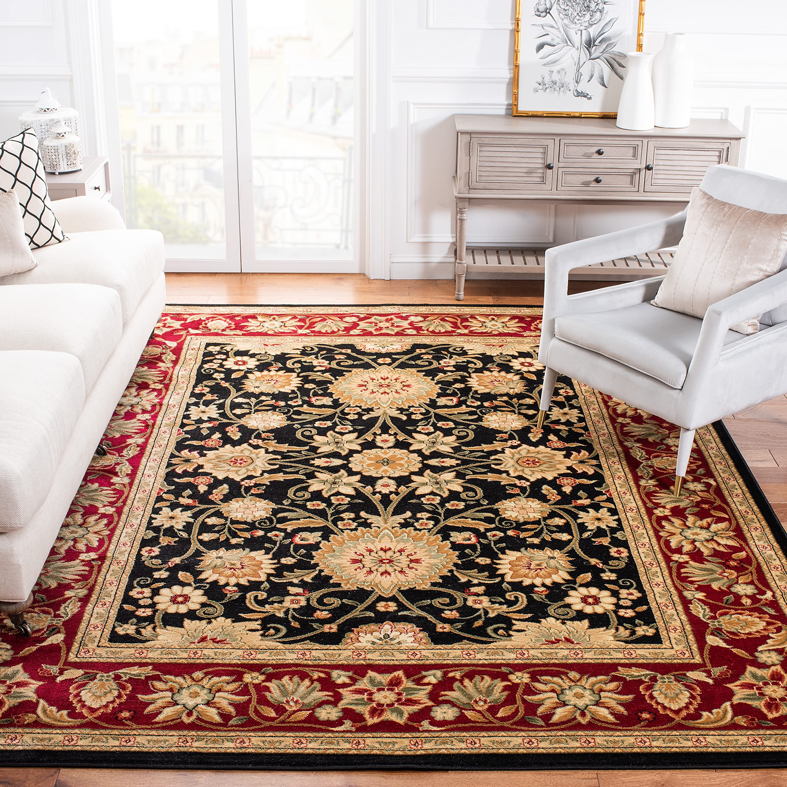 SAFAVIEH Lyndhurst Collection Area Rug - 10' x 14', Black & Red, Traditional Oriental Design, Non-Shedding & Easy Care, Ideal for High Traffic Areas in Living Room, Bedroom (LNH212G) Image