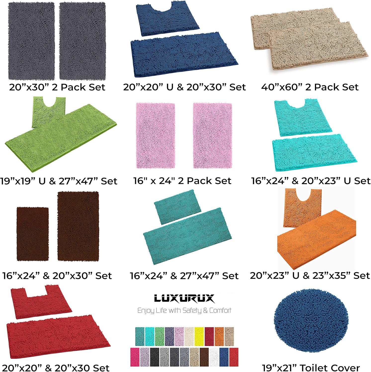 LuxUrux Bath Mat-Extra-Soft Plush Bath Shower Bathroom Rug,1'' Chenille Microfiber Material, Super Absorbent Shaggy Bath Rug. Machine Wash & Dry (15 x 23, White): Home & Kitchen