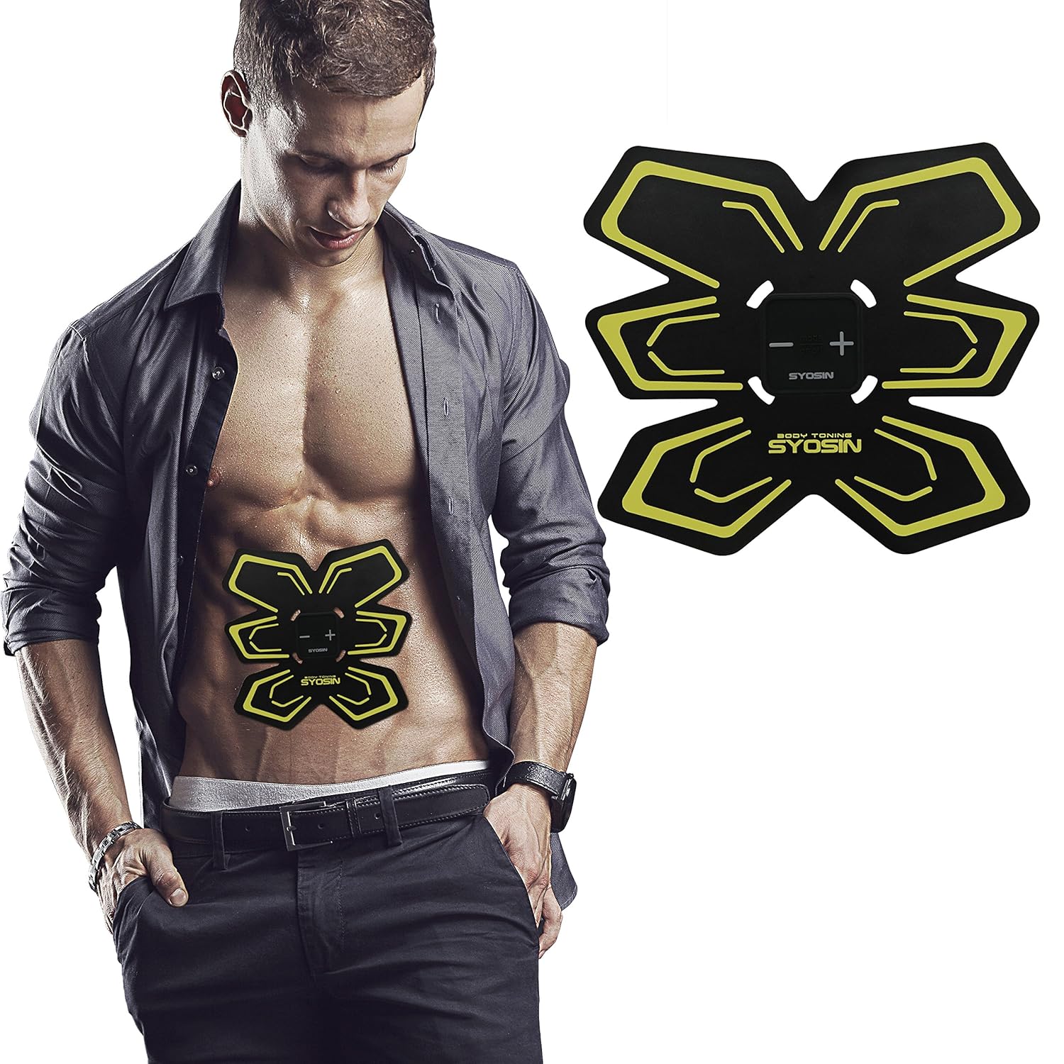 Electroestimulador Abdominal Cinturón EMS Estimulador Musculo Entrenamiento USB Carga Para los Hombres