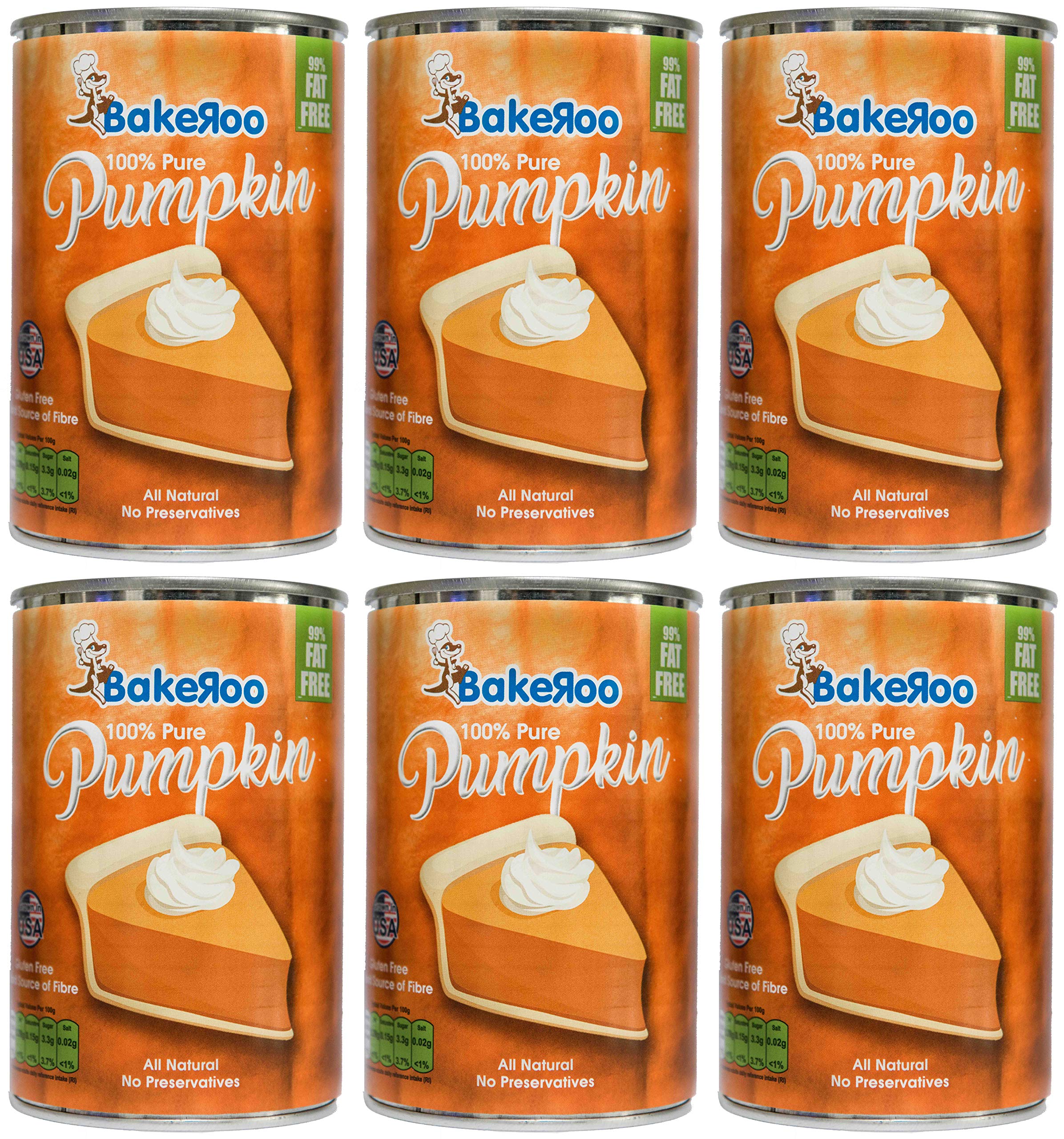 (Pack of 6) Bakeroo Tinned Pumpkin Puree (Pumpkin Pie Filling) - 425g, 100% Natural