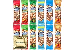 Blue Diamond Almonds Individual Packs - 12 Pack 1.5 Oz Almond Nuts Snack, 2 of each Flavor, Roasted Salted, Lightly Salted, Smokehouse, Sriracha, Habanero BBQ, Wasabi with Nosh Pack Mints