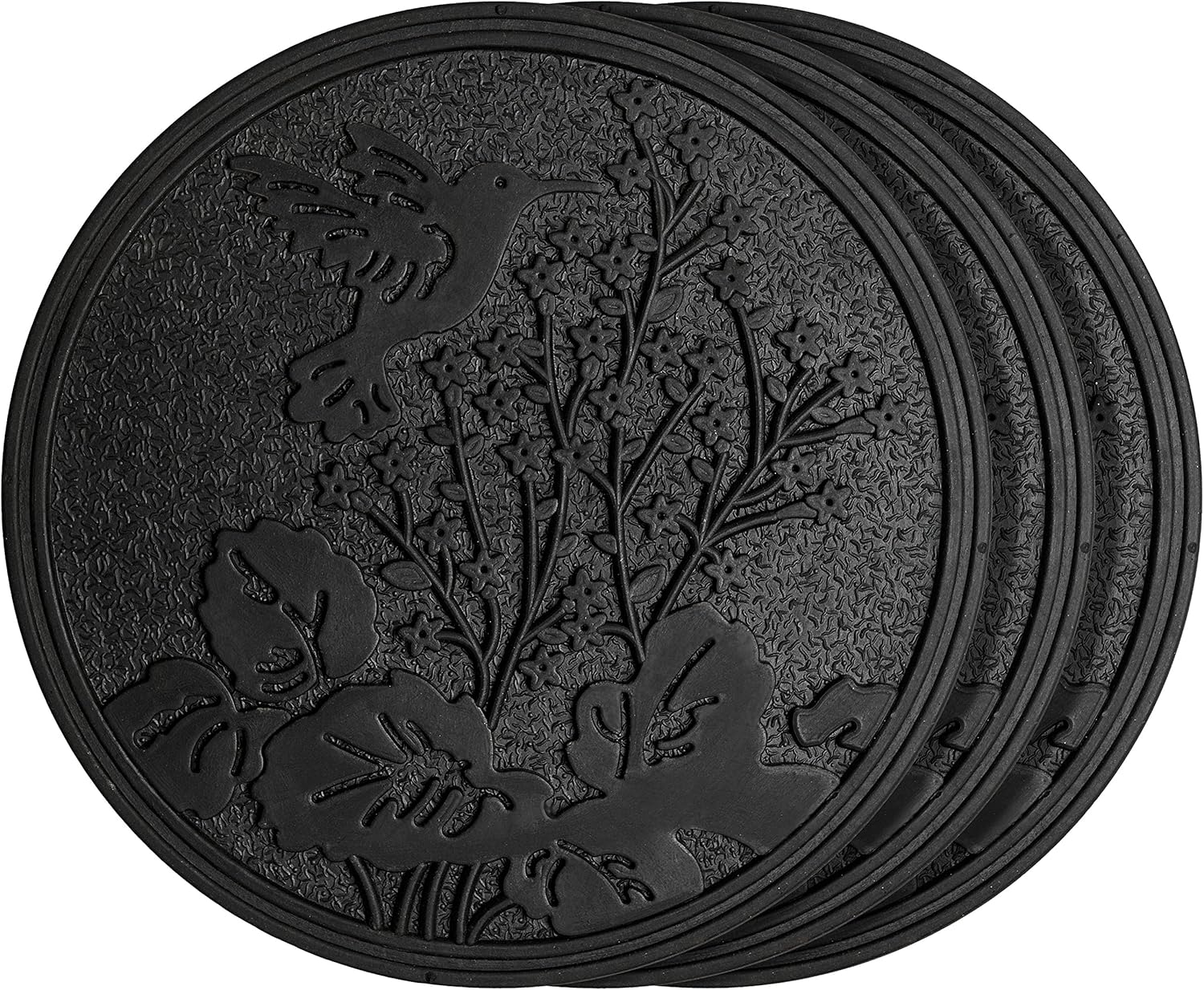 Hardscaping Materials - HF by LT Rubber Hummingbird Garden Stepping Stone, Black, 11-3/4 inches, Set of 3