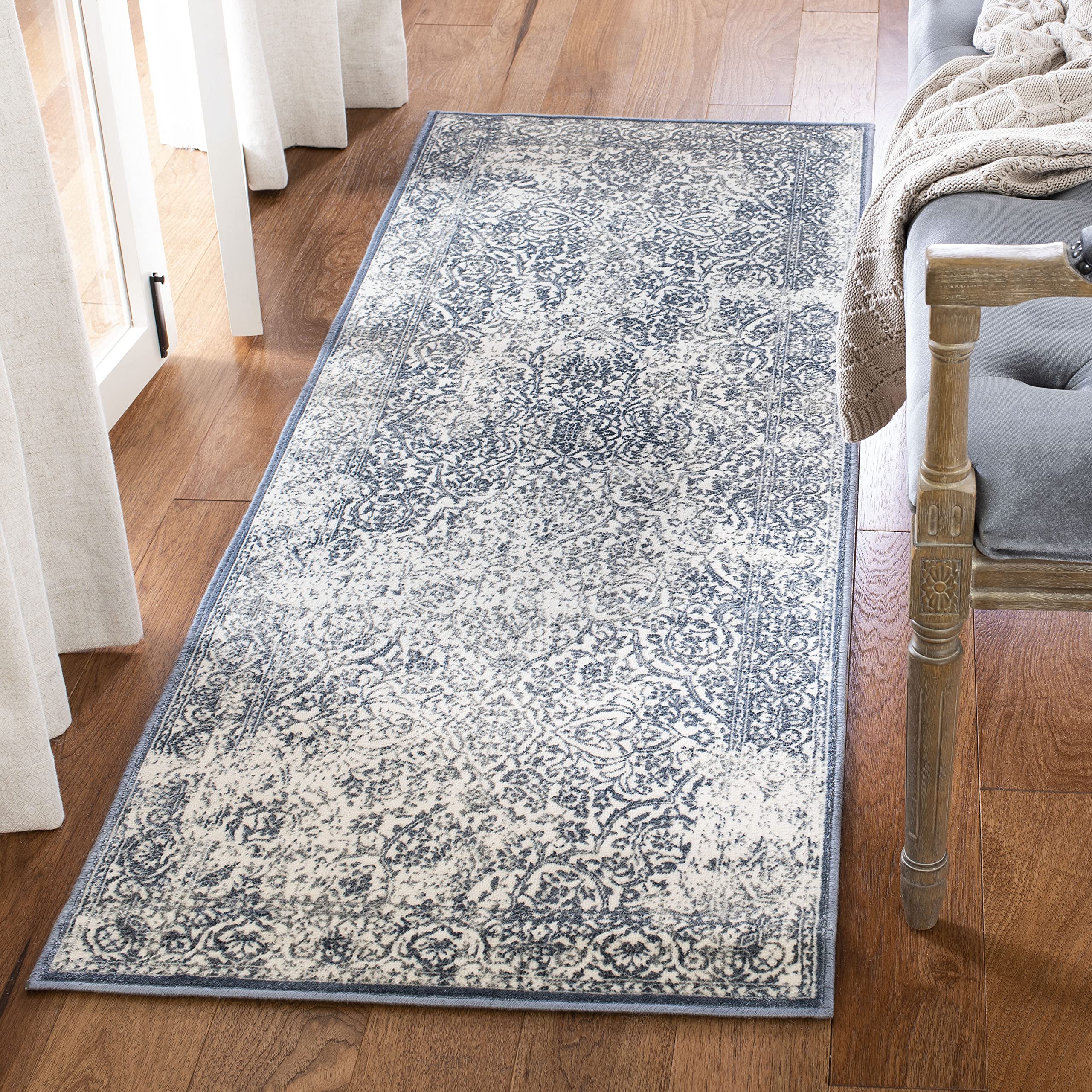 Safavieh Transitional Indoor Woven Runner Area Rug, Noble Collection, NBL612, in Blue / Ivory, 66 X 183 cm for Living Room, Bedroom or Any Indoor Space