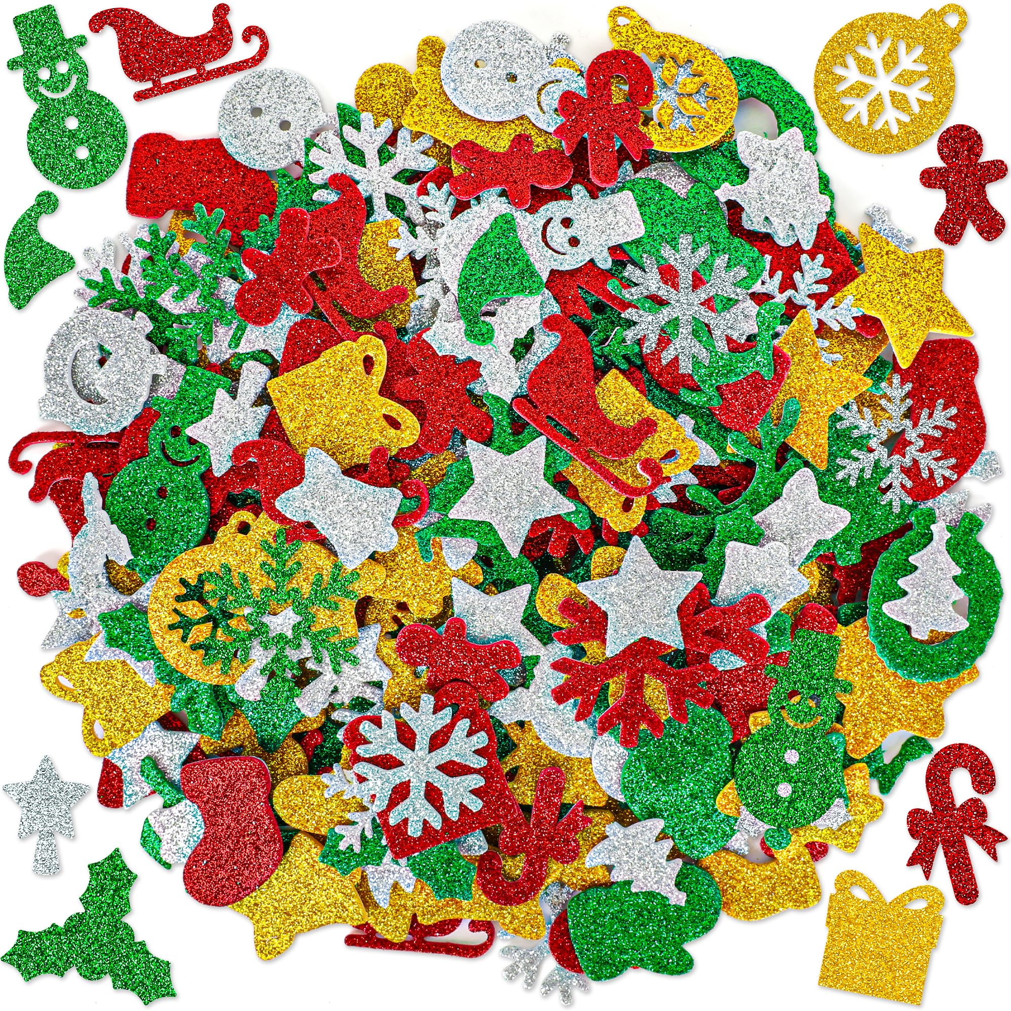 Photo 1 of 300 Pcs Christmas Foam Stickers Bulk, Self-Adhesive Christmas Stickers DIY Craft, Glitter Santa Claus Snowman Snowflake Pattern, Xmas Party Favors Winter Holiday Decorations