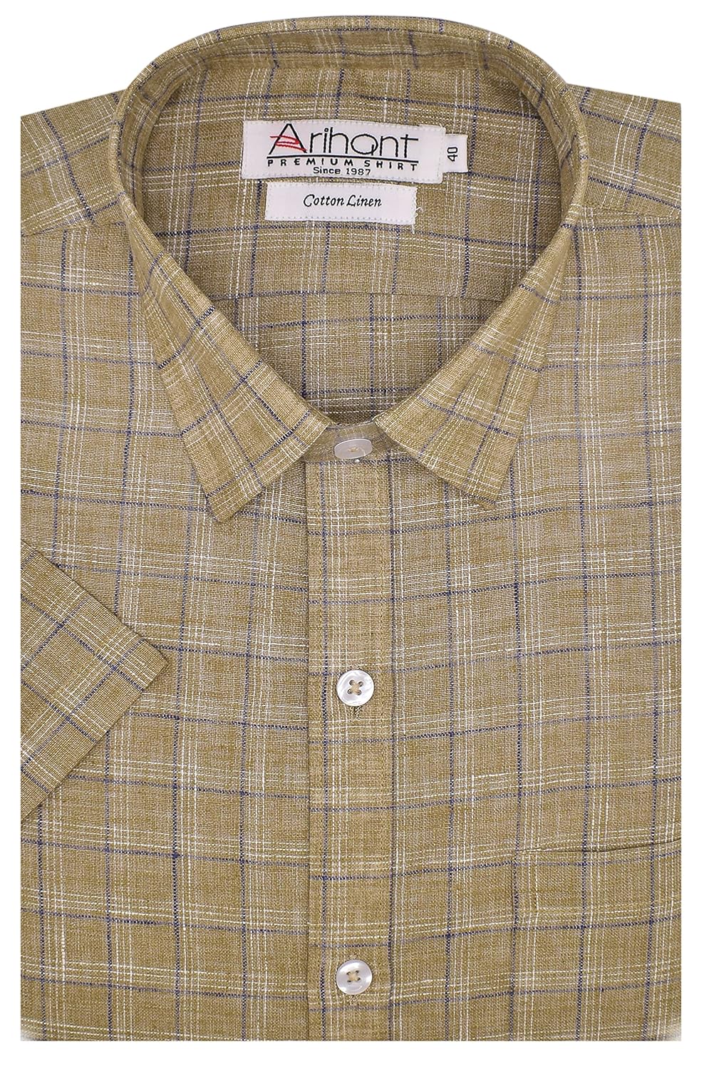 arihant men's checkered half sleeves reguler fit cotton linen formal shirts
