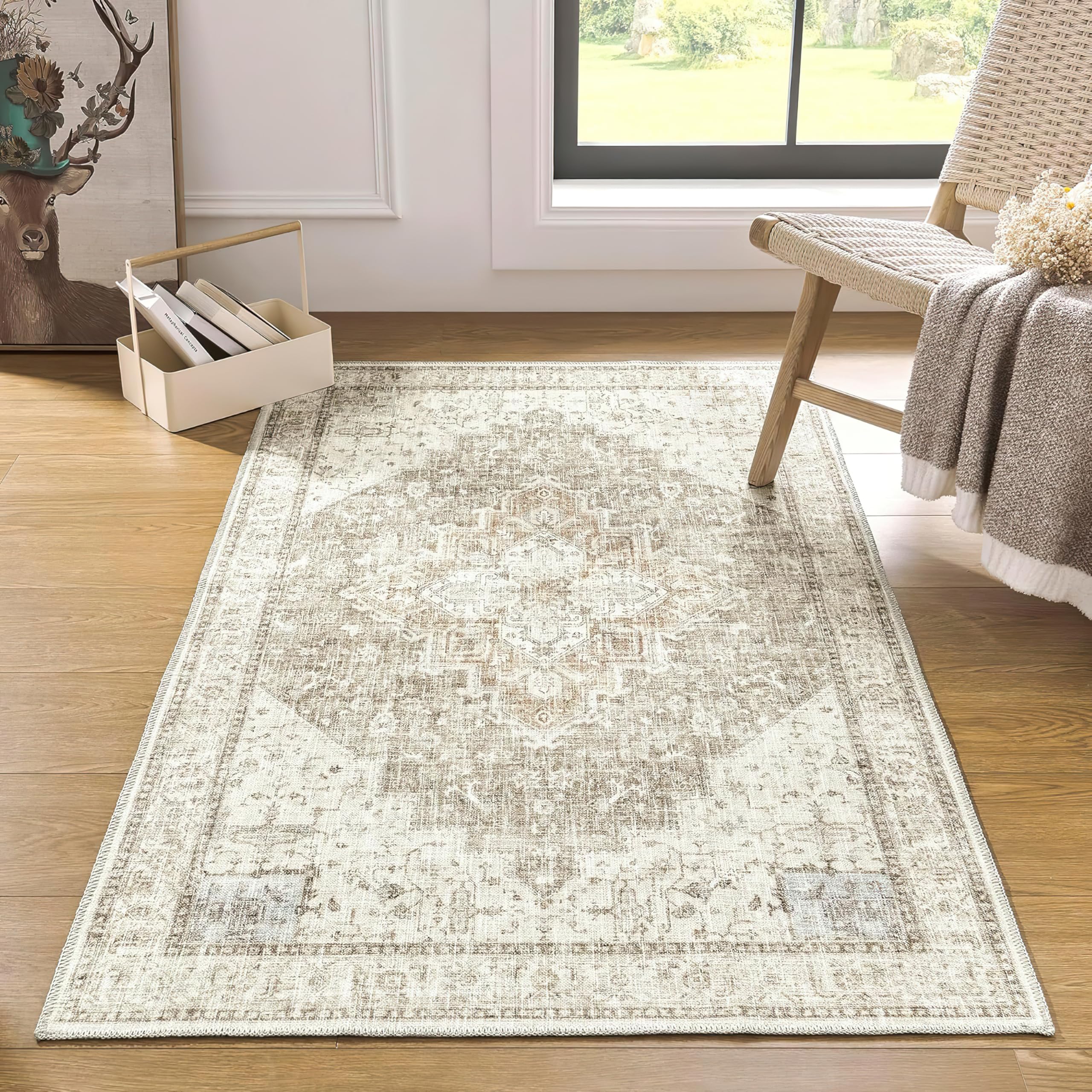 Photo 1 of BILEEHOME 3x5 Area Rug, Washable Non Slip Neutral Farmhouse Persian Front Door Rug for Entry, Tan Beige and Light Brown with Terracotta Pattern