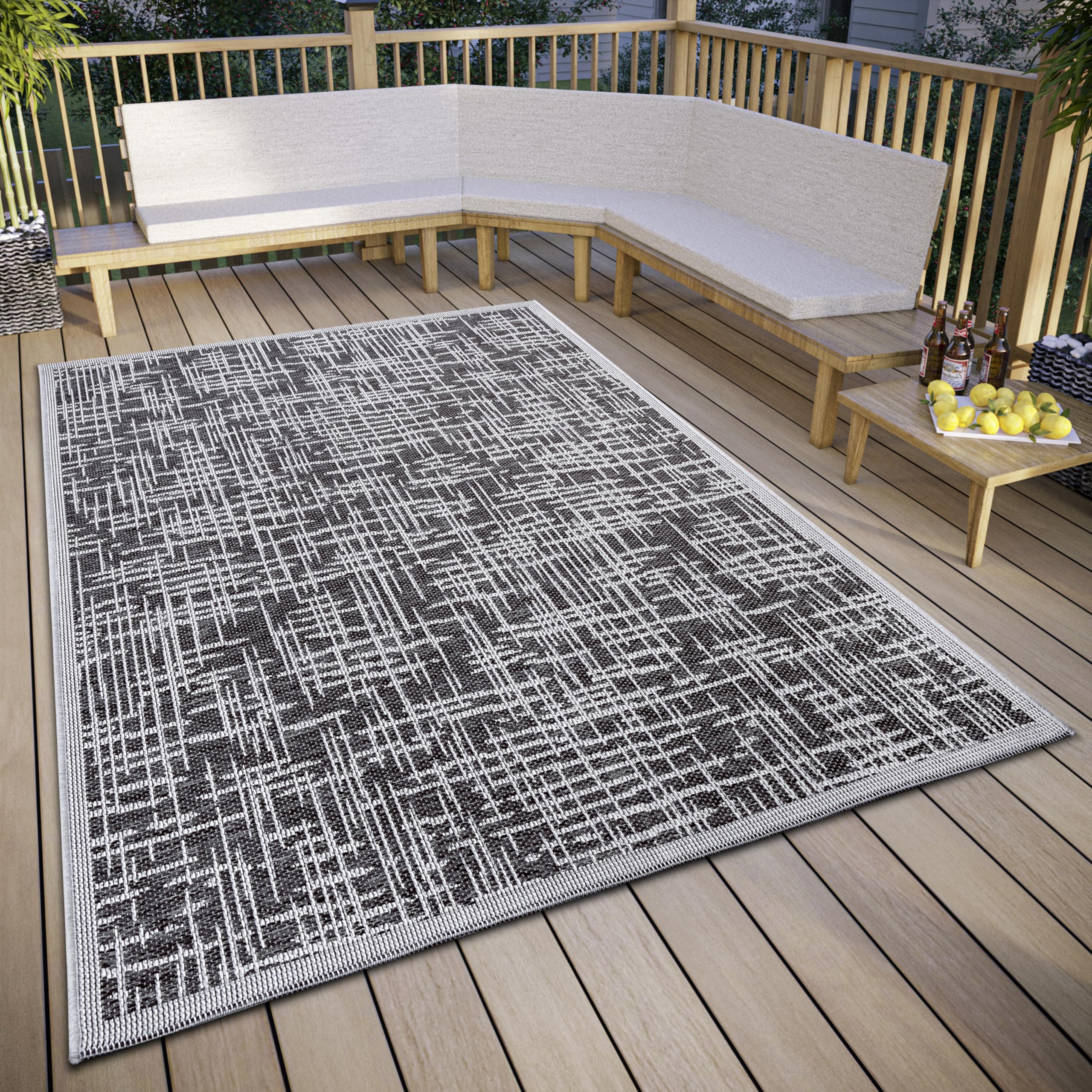 HANSE Home Telu Indoor & Outdoor Rug Weatherproof - Modern Pattern, Waterproof Robust Outdoor Rug Flat Weave for Garden, Balcony, Patio, Living Room - Grey Beige, 76 x 150 cm