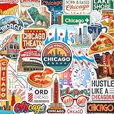 100Pcs Chicago Stickers and Decals for Luggage, Water Bottle - Chicago Gifts, Party Supplies - Travel USA Cities Stickers - Gift for Women &amp; Men