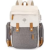 Parker Baby Diaper Backpack - Large Diaper Bag with Insulated Pockets, Stroller Straps and Changing Pad -"Birch Bag" - Cream