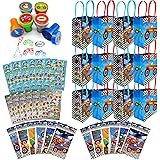 TINYMILLS Monster Truck Birthday Party Assortment Favor Set of 108 pcs (12 Large Party Favor Treat Bags with Handles, 24 Self