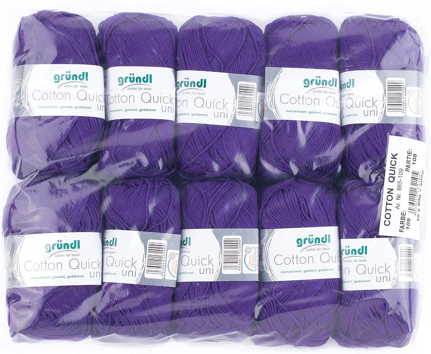 Gründl Value Pack Cotton Quick Yarn, Cotton, plum, 29 x 12 x 7 cm, Yellow, 10 x 50g