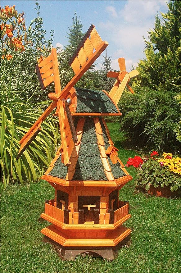 Windmühle aus Holz, kugelgelagert 1,0 m Bitum grün mit Beleuchtung