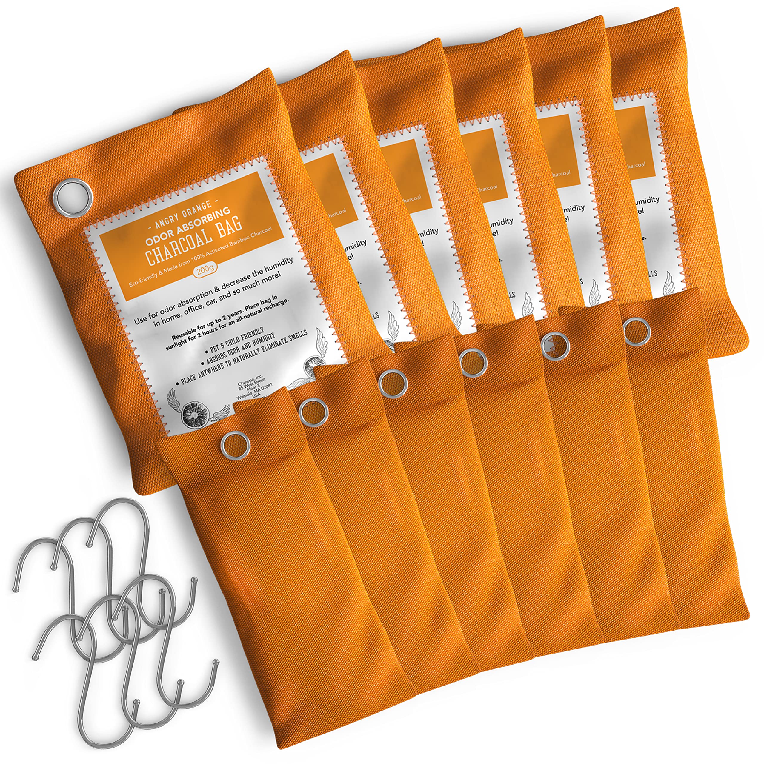 Angry Orange Charcoal Bags Odor Absorber - 12 Pack - Charcoal Air Purifying & Odor Eliminator Bags - Deodorizers for Home, Care, & Closet