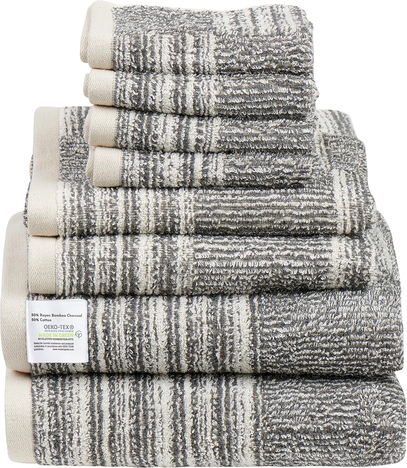 8-Pack Bamboo Bath Towels - 2 Bath Towels, 2 Hand Towels, and 4 Washcloths, Ultra Soft 500 GSM Bamboo Charcoal & Cotton Bathroom Towel Set, Absorbent & Soft Shower Towels, Easy Care Machine Wash Oeko: Home & Kitchen