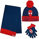 Marvel Spider-Man Kid’s Winter Hat Snow Gloves and Scarf for Boys and Toddlers 3 Pc Set Warm Pom-Pom Beanie with Accessories