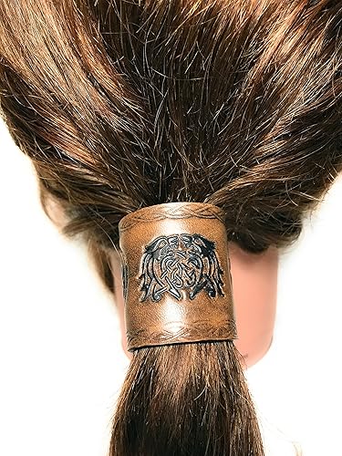 Amazon Com Brown Leather Black Celtic Viking Beasts Hair Tie