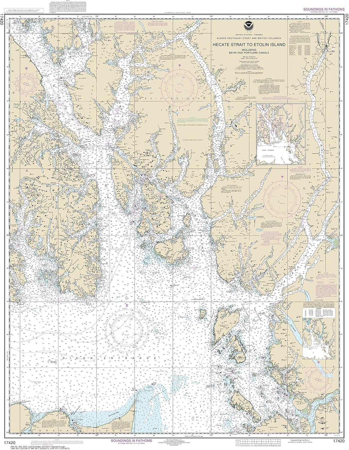 MapHouse NOAA Chart 17420 Hecate Strait to Etolin Island, Including Behm Portland Canals: 43.26