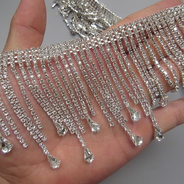 Rhinestone Trim Long Fringe Long Rhinestone Fringe Fringe Trimming by the  Yard Rhinestone Chain Wedding Decoration 