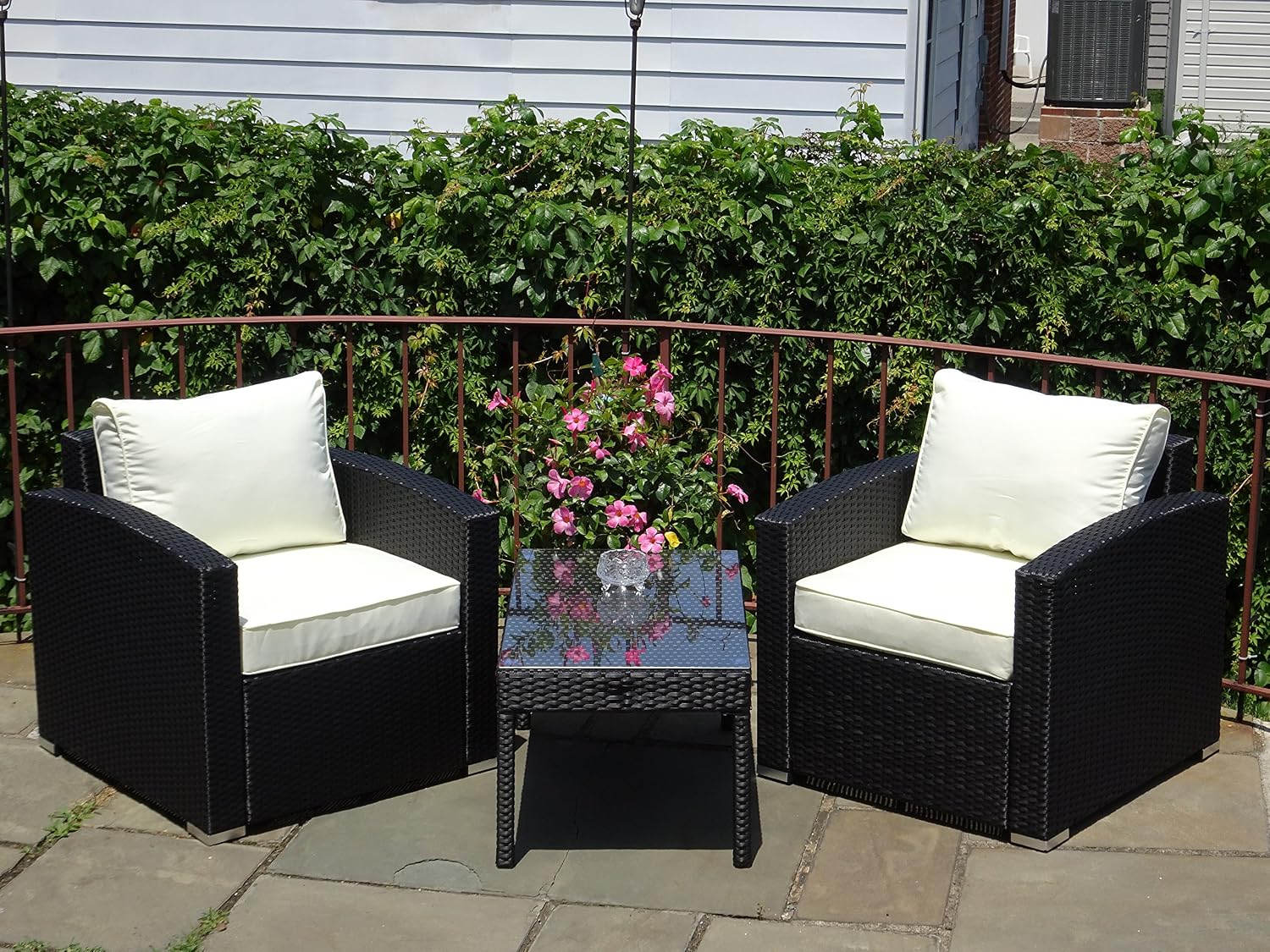Coffee Tables Patio Lawn Garden Black Patio Resin Outdoor Wicker Side End Square Small Coffee Table W Glass