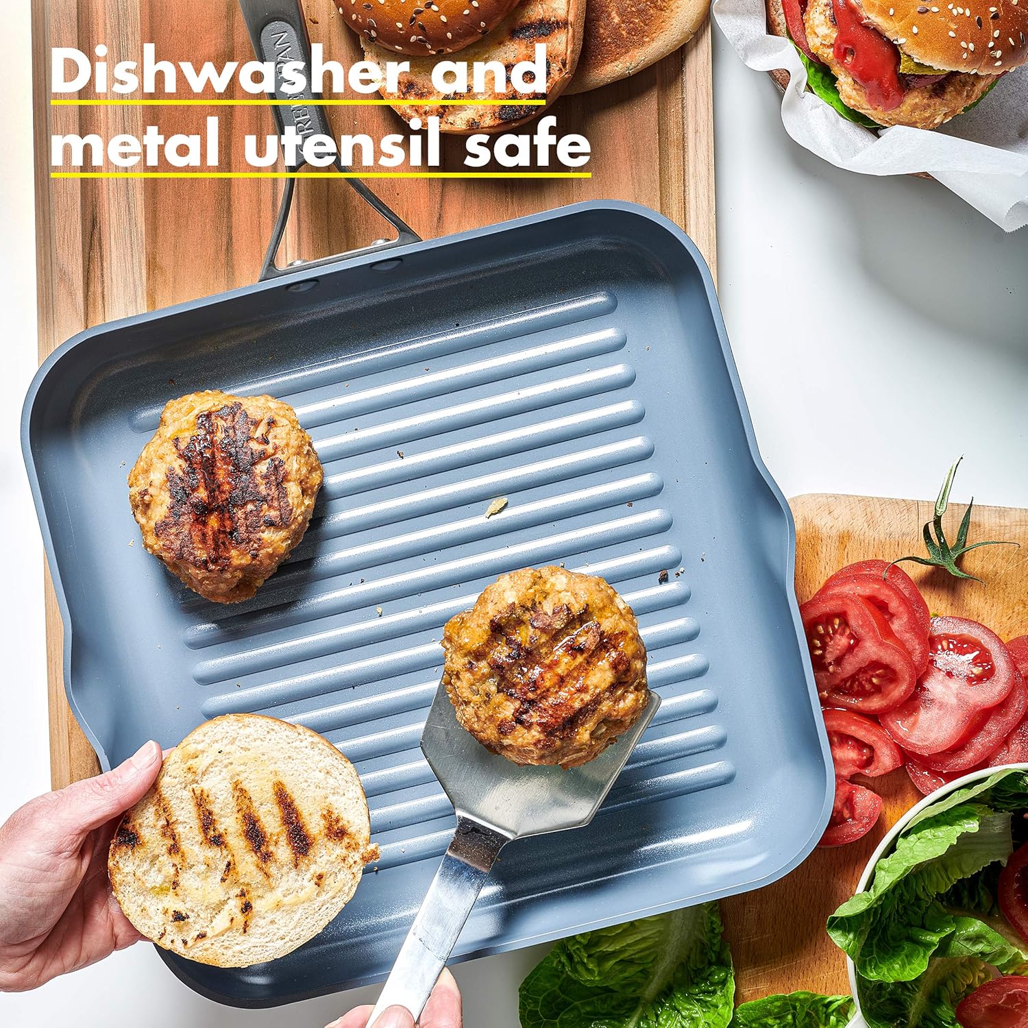 GreenPan Paris 11 Inch Ceramic Non-Stick Square Grill Pan, Gray -: Green Pan With Thermolon: Kitchen & Dining