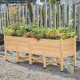 AMERLIFE 7x2 Ft Raised Garden Bed, 16 Inch Deep Wood Planter with Legs | Includes Drainage Holes, Ideal for Deep-Rooted Veget