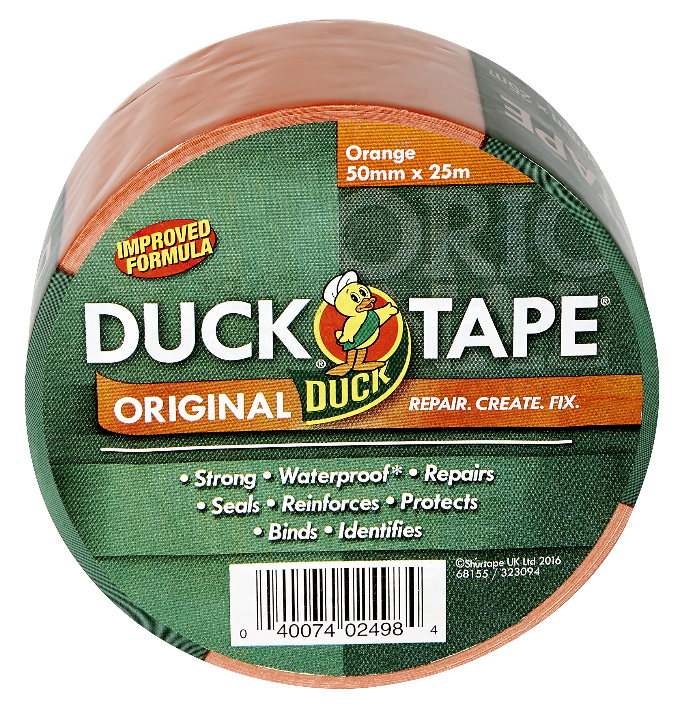 Duck Tape Original Orange, 50 mm x 25 m. Improved formula high strength waterproof gaffer and duct adhesive cloth repair tape