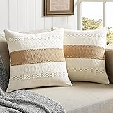 ZeeMart 2 Packs Cotton Boho Throw Pillow Covers 18x18 Inch Contrast Brown, Soft Farmhouse Decorative Couch Pillow Cases Neutral Cushion Covers for Sofa Bed Living Room Home Decor