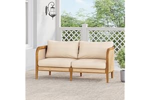 Christopher Knight Home Tilden Acacia Wood Outdoor Loveseat, 2-Seater Patio Furniture Sofa with Wicker Accent, Wooden Patio Sofa Couch with Armrest+Cushions, Comfy Lounging/Reading Chair, Teak+Beige