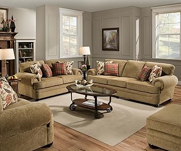 Amazon Com Thunder Topaz Tan Sofa Loveseat W 8 Pillows