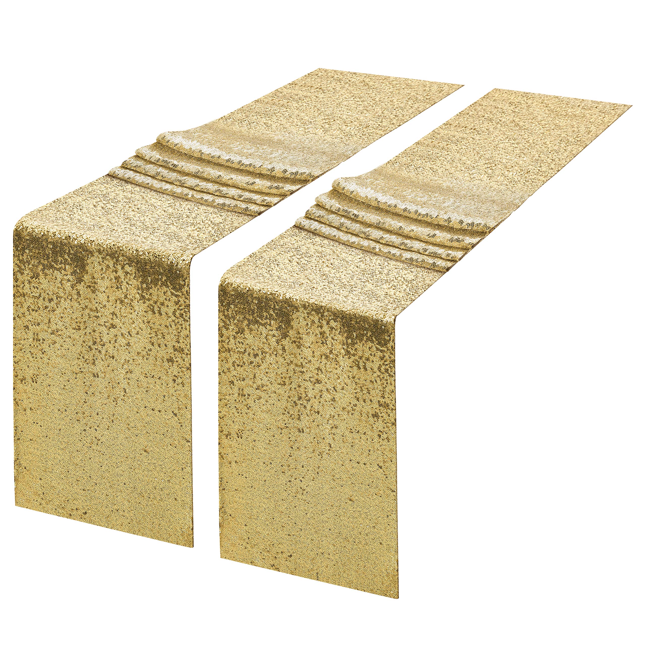 Photo 1 of 2 Packs 12 x 108 inches Gold Sequin Table Runner, Glitter Gold Table Runner for Wedding Birthday Bachelorette Holiday Party Supplies Decorations Bridal Shower Baby Shower
