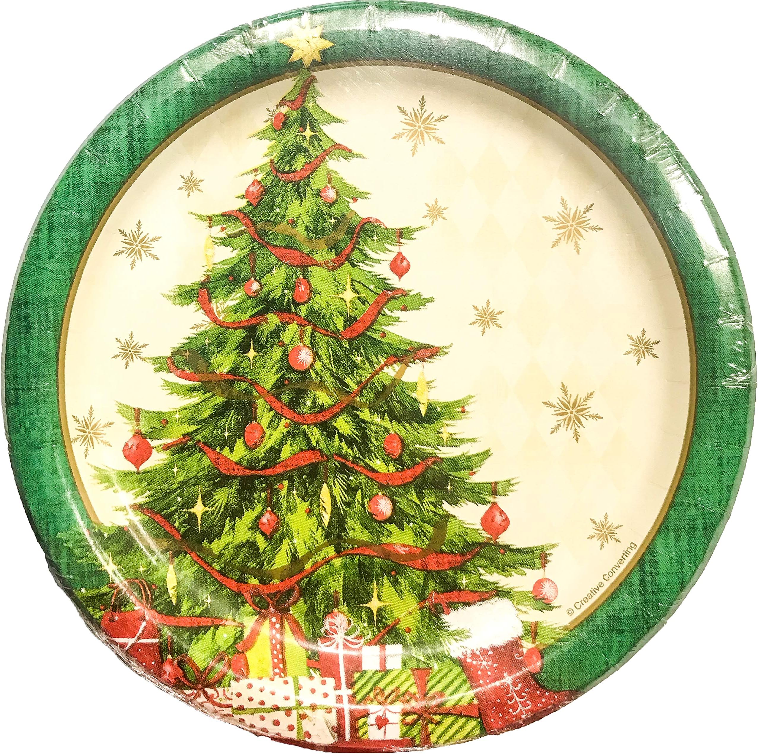 Holiday Christmas Tasteful Tree Ornament Star and Snowflake Dinner Party Serving Paper Plates & Napkins (Dessert Plates; 8 Count)