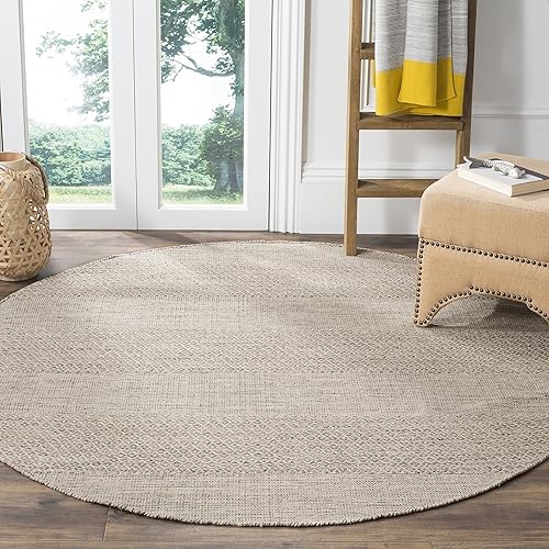 Safavieh Montauk Collection MTK330M Handmade Tassel Cotton Area Rug, 6' x 6' Round, Ivory / Steel Grey